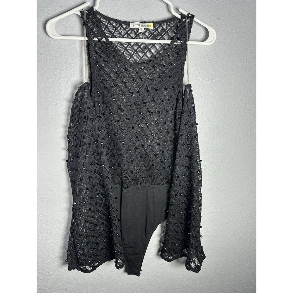 Hot & Delicious Women’s Lace Body Suit Size Small Knitted/Lace Black W Beads